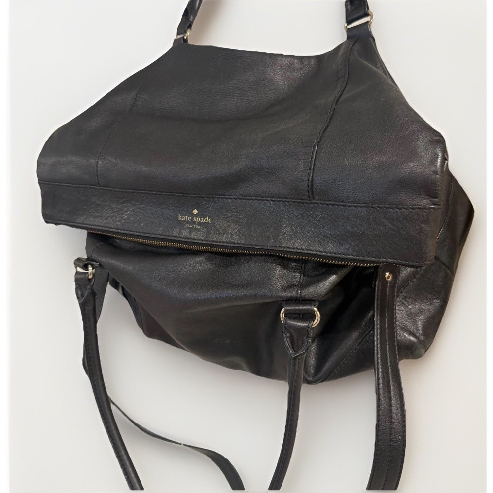 Large Vintage Y2K Kate Spade New York Black Leather‎ Satchel Shoulder Bag~ 16" - Picture 4 of 16